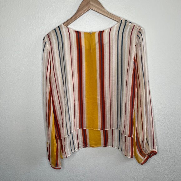 Anthropologie Maeve Womens Large Yellow Striped Silk Layered Long Sleeve Top - Picture 6 of 11